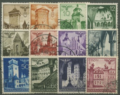 Generalgouvernement 1940 Freimarken Bauwerke 40/51 gestempelt