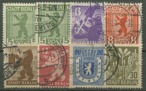 SBZ Berlin & Brandenburg 1945 Berliner Bär und Eiche 1/7 A + 1 AB gestempelt
