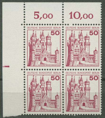 Berlin 1977 Burgen & Schlösser 536 4er-Block Ecke 1, Plattenzeichen postfrisch