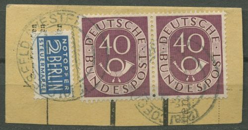 Bund 1951 Posthorn Bogenmarken 133 waagerechtes Paar gestempelt, Briefstück