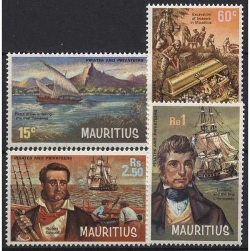 Mauritius 1972 Piraten und Freibeuter Schatztruhe Segelschiffe 387/90 postfrisch