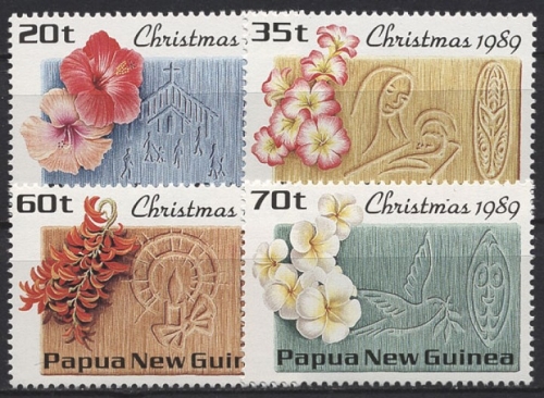 Papua Neuguinea 1989 Weihnachten Blüten Schilde Kirche 606/09 postfrisch
