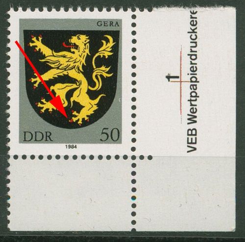 DDR 1984 Stadtwappen mit Plattenfehler 2857 F 100 postfrisch