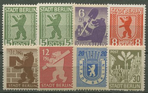 SBZ Berlin & Brandenburg 1945 Berliner Bär und Eiche 1/7 A + 1 AB postfrisch