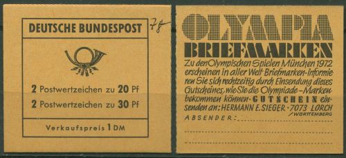 Bund 1968 Brandenb. Tor Markenheftchen MH 14 e postfrisch, Deckel beschriftet