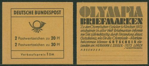 Bund 1968 Brandenburger Tor Markenheftchen MH 14 f postfrisch
