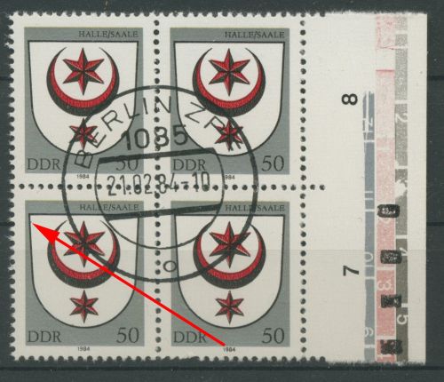 DDR 1984 Stadtwappen mit Plattenfehler 2858 f 39 gestempelt