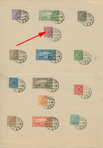 Schleswig 1920 Wappen und Landschaft 1/14 gestempelt, mit Plattenfehler 5 I
