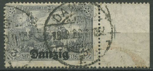 Danzig 1920 Deutsches Reich mit Aufdruck 13 a gestempelt, kleiner Zahnfehler