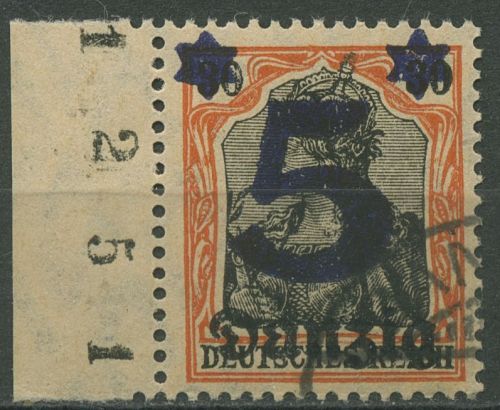 Danzig 1920 Germania Randstück mit Bogen-Nr. 16 Rand links gestempelt