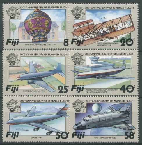 Fidschi 1983 200 Jahre Luftfahrt Flugzeuge Montgolfière 483/88 postfrisch