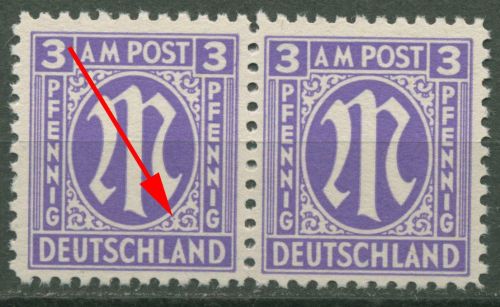 Bizone 1945 Am. Druck mit Plattenfehler 1 z f 47 B, Papier z postfrisch