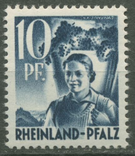 Französische Zone: Rheinland-Pfalz 1947 Winzerin Type II, 3 y v II postfrisch