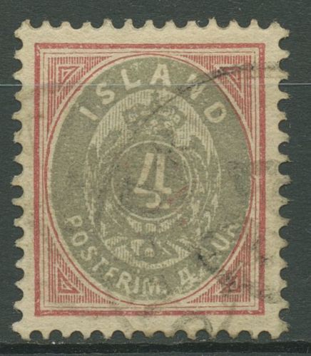Island 1900 Ziffer und Krone im Oval 4 Aurar 20 gestempelt