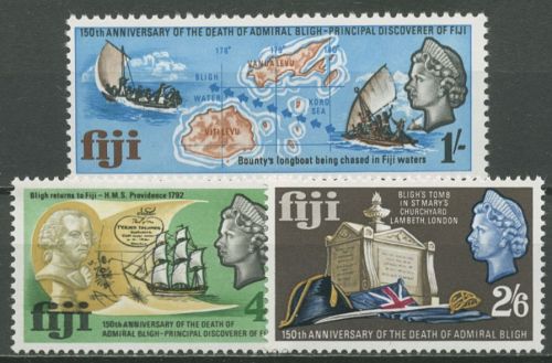 Fidschi 1967 150. Todestag Admiral Bligh Landkarte Schiffe 205/07 postfrisch