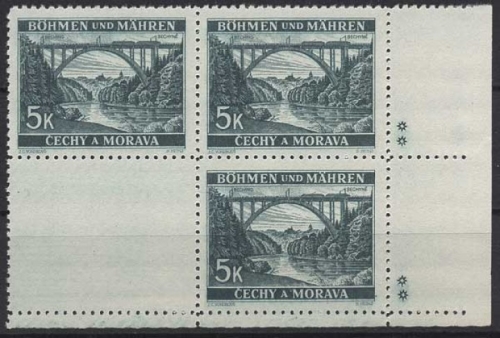 Böhmen & Mähren 57 b VBE 4 postfrisch mit Leerfeld Eckrandviererblock