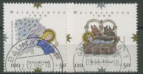 Bund 1999 Weihnachten Zeichnungen 2084/85 gestempelt