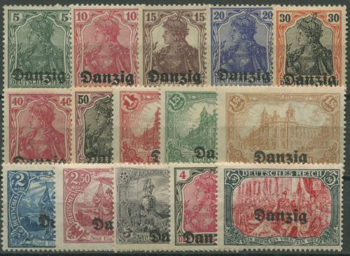Danzig 1920 Freimarken des Deutschen Reiches mit Aufdruck 1/15 mit Falz