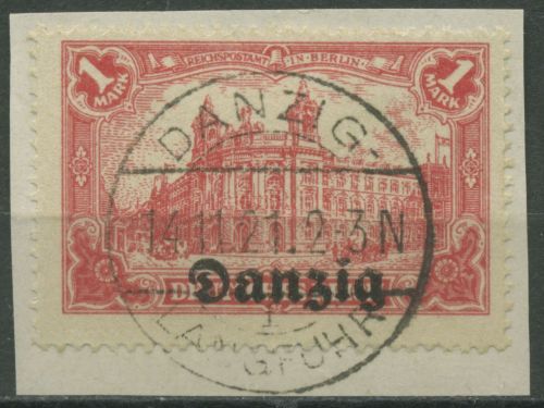 Danzig 1920 Freimarke mit Aufdruck 8 gestempelt, Briefstück