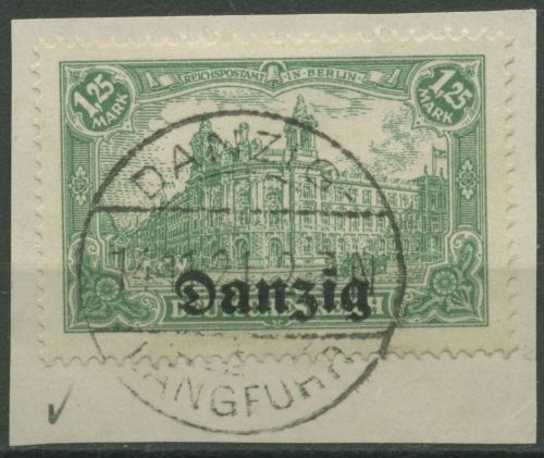 Danzig 1920 Freimarke mit Aufdruck 9 a gestempelt, Briefstück
