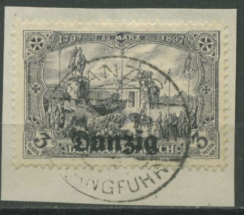 Danzig 1920 Freimarke mit Aufdruck 13 a gestempelt, Briefstück
