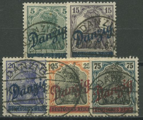 Danzig 1920 Germania mit schrägem Aufdruck 21/25 gestempelt, Massenstempel