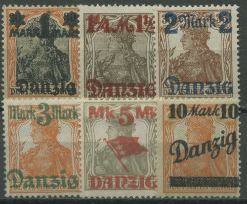 Danzig 1920 Germania mit Netzunterdruck Spitzen nach oben 26/31 I mit Falz