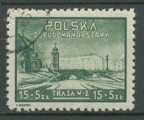 Polen 1948 Wiederaufbau Warschau Verkehrsstraße 502 gestempelt