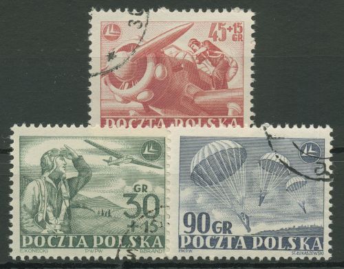 Polen 1952 Tag der Luftfahrt Flugzeuge Fallschirm 770/72 gestempelt