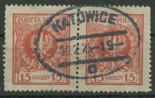 Polen 1924 Adler im Lorbeerkranz 206 Paar Stempel Katowice gestempelt