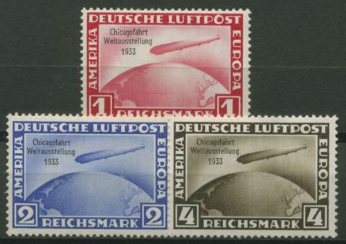 Deutsches Reich 1933 Zeppelin Chicagofahrt 496/98 mit Falz (496+497 signiert)