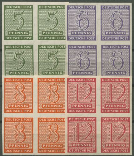 SBZ West-Sachsen 1945 Freimarken Ziffern mit WZ X 116/19 X 4er-Block postfrisch