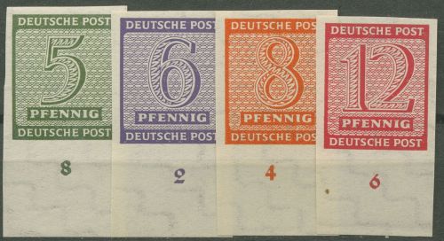 SBZ West-Sachsen 1945 Freimarken Ziffern Unterrand, WZ Y, 116/19 Y UR postfrisch