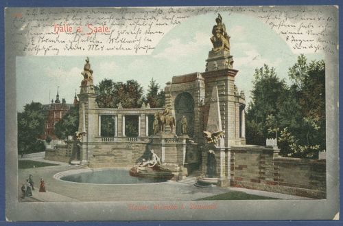 Halle an der Saale Kaiser Wilhelm I. Denkmal, gelaufen 1902 (AK5857)
