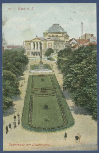Halle an der Saale Promenade mit Stadttheater, gelaufen 1910 (AK5853)