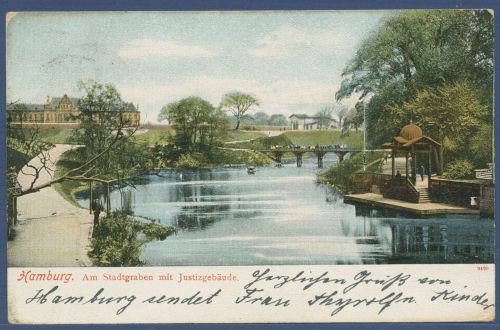 Hamburg Am Stadtgraben mit Justizgebäude, gelaufen 1906 (AK5804)
