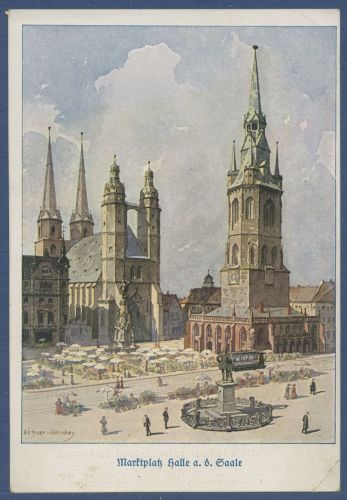 Marktplatz in Halle an der Saale Kirchen Straßenbahn, ungebraucht (AK5845)