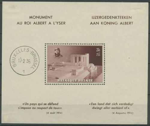 Belgien 1938 König-Albert-Denkmal Nieuwpoort Block 7 mit Falz (C91591)