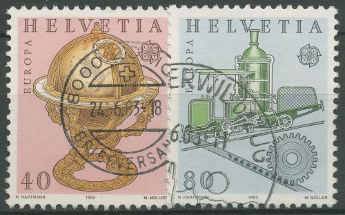 Schweiz 1983 Europa CEPT Werke Erfindungen Globus Dampflok 1249/50 gestempelt