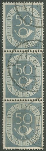 Bund 1951 Posthorn Bogenmarken 134 3er-Streifen gestempelt