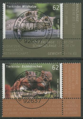 Bund 2015 Tiere Eichhörnchen Wildkatze 3124/25 Ecke 4 gestempelt (E5614)