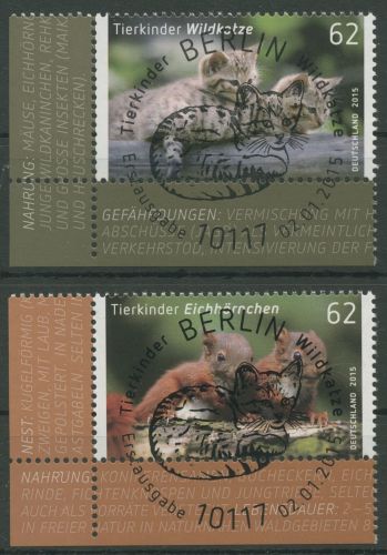 Bund 2015 Tiere Eichhörnchen Wildkatze 3124/25 Ecke 3 mit ESST Berlin (E5615)