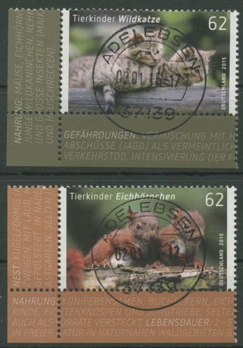 Bund 2015 Tiere Eichhörnchen Wildkatze 3124/25 Ecke 3 mit TOP-Stempel (E5619)