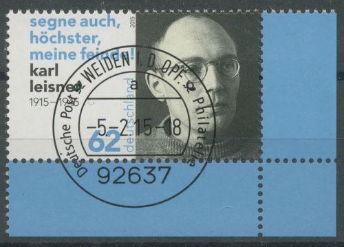 Bund 2015 Persönlichkeiten Karl Leisner 3135 Ecke 4 gestempelt (E5623)