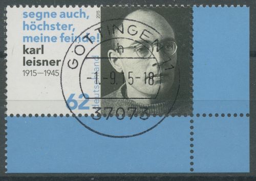 Bund 2015 Persönlichkeiten Karl Leisner 3135 Ecke 4 mit TOP-Stempel (E4692)