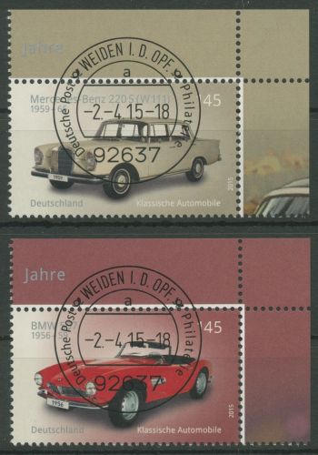 Bund 2015 Oldtimer BMW 507 Mercedes 220 S 3143/44 Ecke 2 gestempelt (E5641)