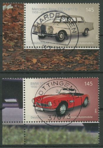 Bund 2015 Oldtimer BMW 507 Mercedes 220 S 3143/44 Ecke 3 mit TOP-Stempel (E5643)