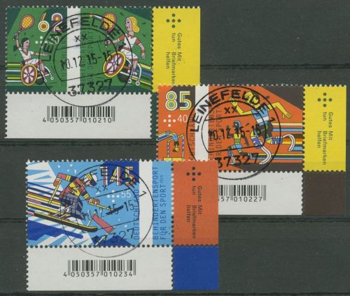 Bund 2015 Sport Behindertensport 3149/51 Ecke 4 mit TOP-Stempel (E4706)