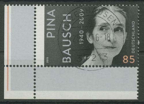 Bund 2015 Tänzerin Pina Bausch 3166 Ecke 3 mit TOP-Stempel (E5685)