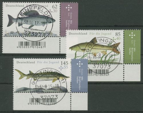 Bund 2015 Jugend Süßwasserfische 3169/71 Ecke 4 mit TOP-Stempel (E4726)